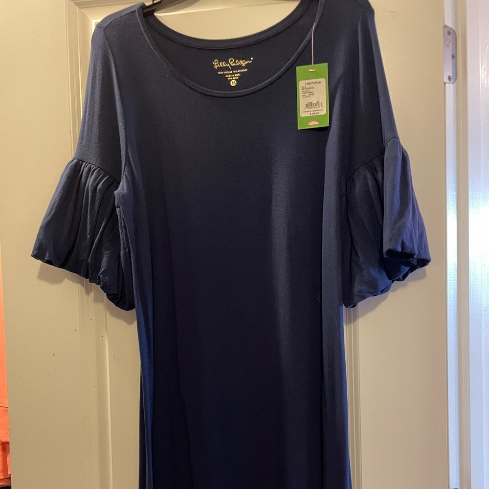 Lilly Pulitzer midi 3/4 sleeve navy dress. Size M